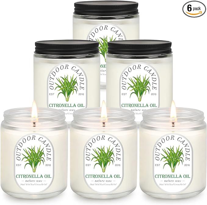 Citronella Candles Outdoor Indoor Large, 6 Pack 7.1 oz Soy Wax 270 Hours Long Lasting Citronella ... | Amazon (US)