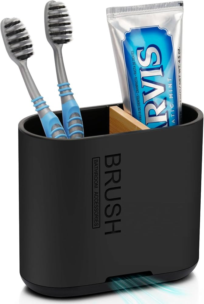 Toothbrush and Toothpaste Holder with Bamboo Divider for Bathroom Countertop Organizer, Detachabl... | Amazon (US)