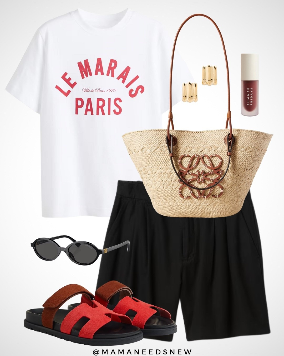 A summer outfit with a graphic t-shirt, linen blend shorts, footbed slide sandals & raffia bag ❤️

** slides are the Hermes Chypre, linked some dupes here 

#LTKStyleTip #LTKSaleAlert #LTKItBag