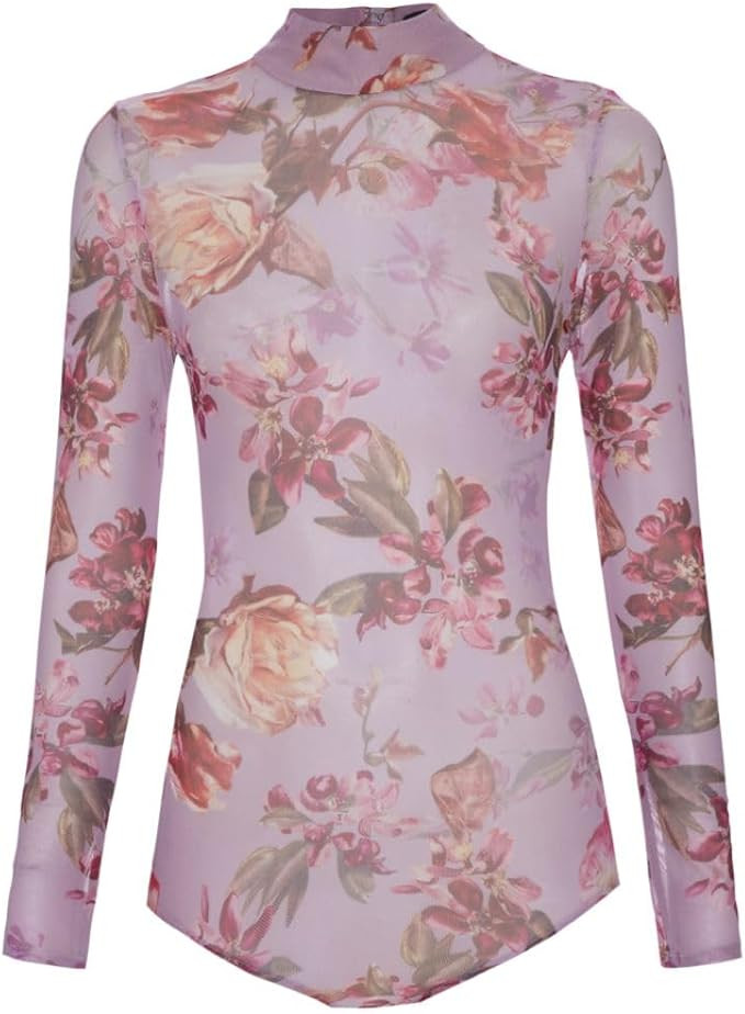 Amazon.com: PATBO, Floral Haze Stretch Tulle Bodysuit, XS, Violet : Luxury Stores | Amazon (US)