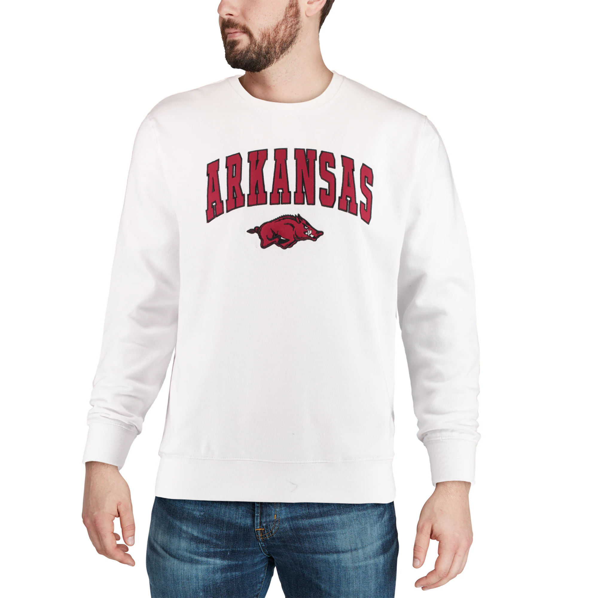 Arkansas Razorbacks Colosseum Arch & Logo Crew Neck Sweatshirt - White | Fanatics