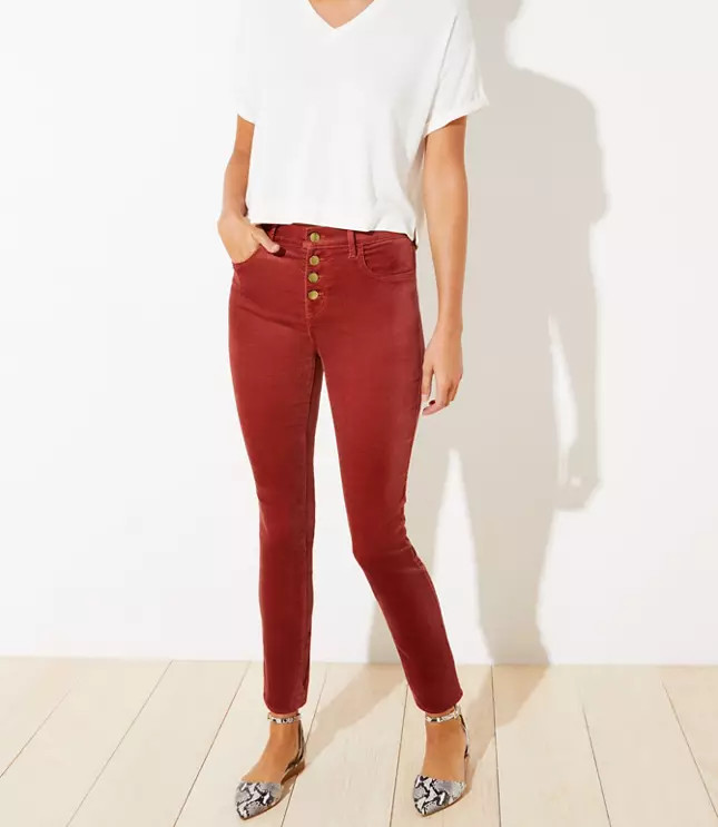 Velvet High Waist Button Fly Skinny Pants | LOFT | LOFT