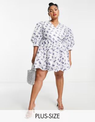 Sister Jane Plus mini wrap dress in blue floral | ASOS (Global)