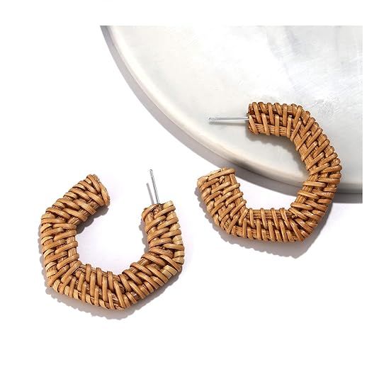 boderier Hoop Earrings for Women Bohemian Handwoven Geometric Hexagon Rattan Wicker Earrings | Amazon (US)