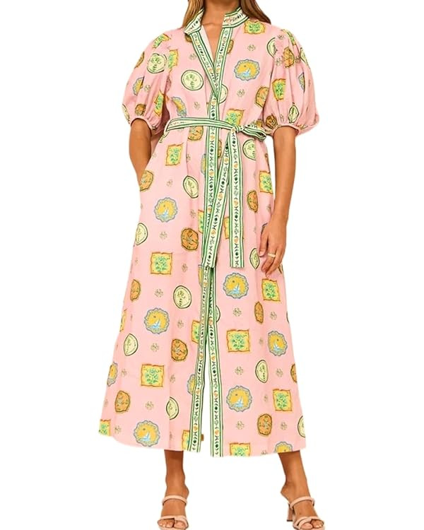 Puff Sleeve Maxi Dress, Women's Summer Graffiti Y2k Vintage Boho Tropical Floral Colorful Dresses... | Amazon (US)