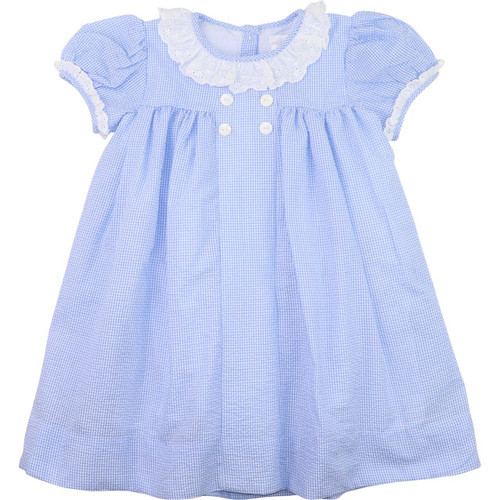 Blue Gingham Seersucker Eyelet Dress | Cecil and Lou