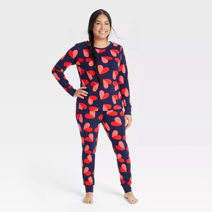 Women's Valentine's Day Hearts Matching Family Pajama Set - Navy | Target