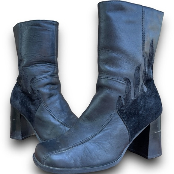 Vtg Harley-Davidson Womens Suede Flame Leather Biker Boots 7.5 Black Ankle Zip | Poshmark