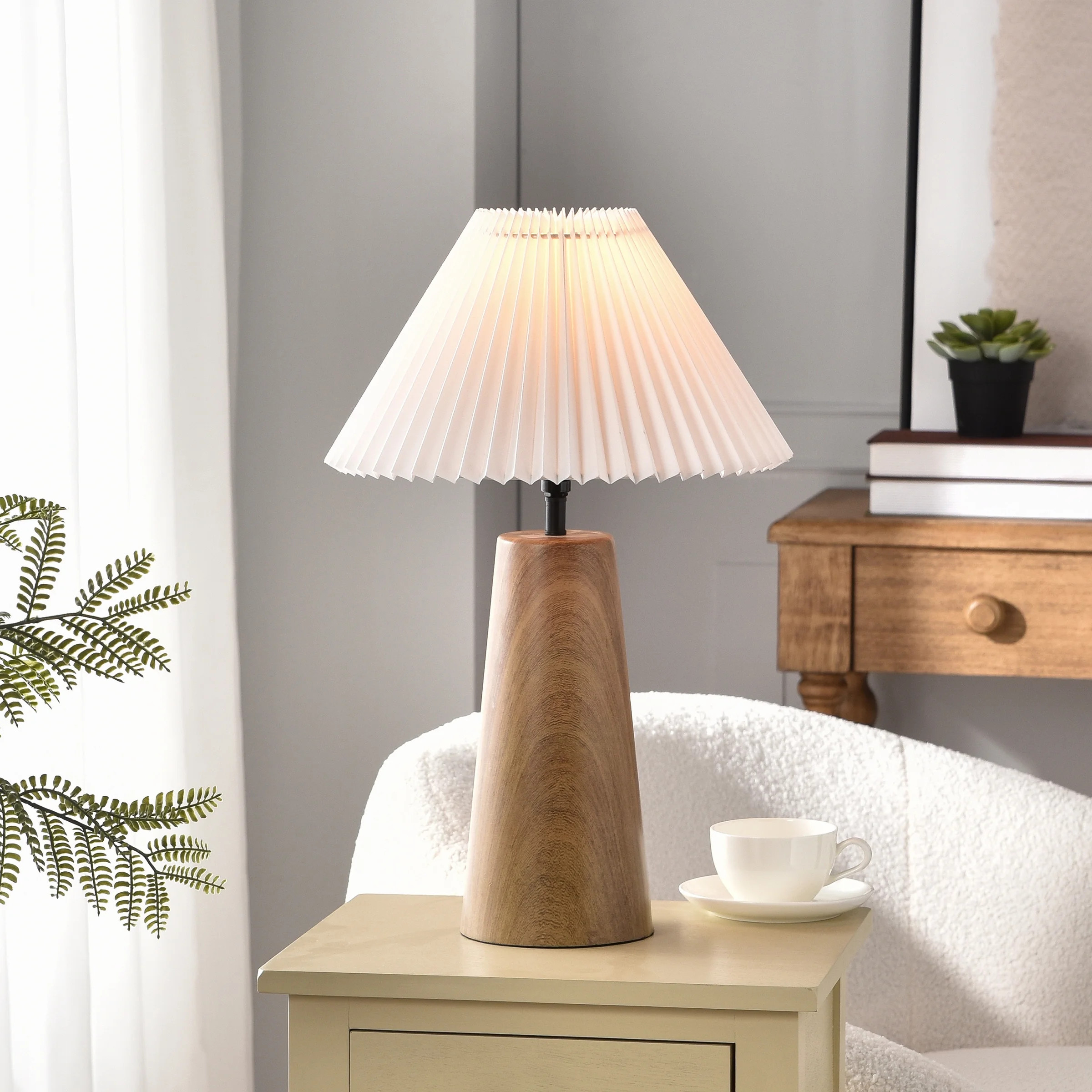 Better Homes & Gardens Wood Grain Finish Table Lamp with Pleated Shade | Walmart (US)