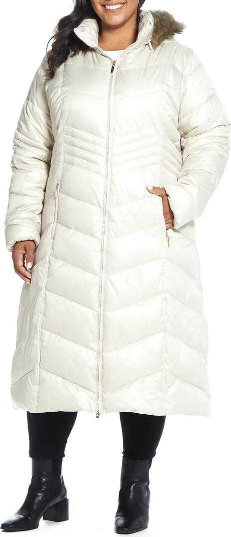 Hooded Maxi Puffer Coat with Faux Fur Trim| sky outfit | Nordstrom