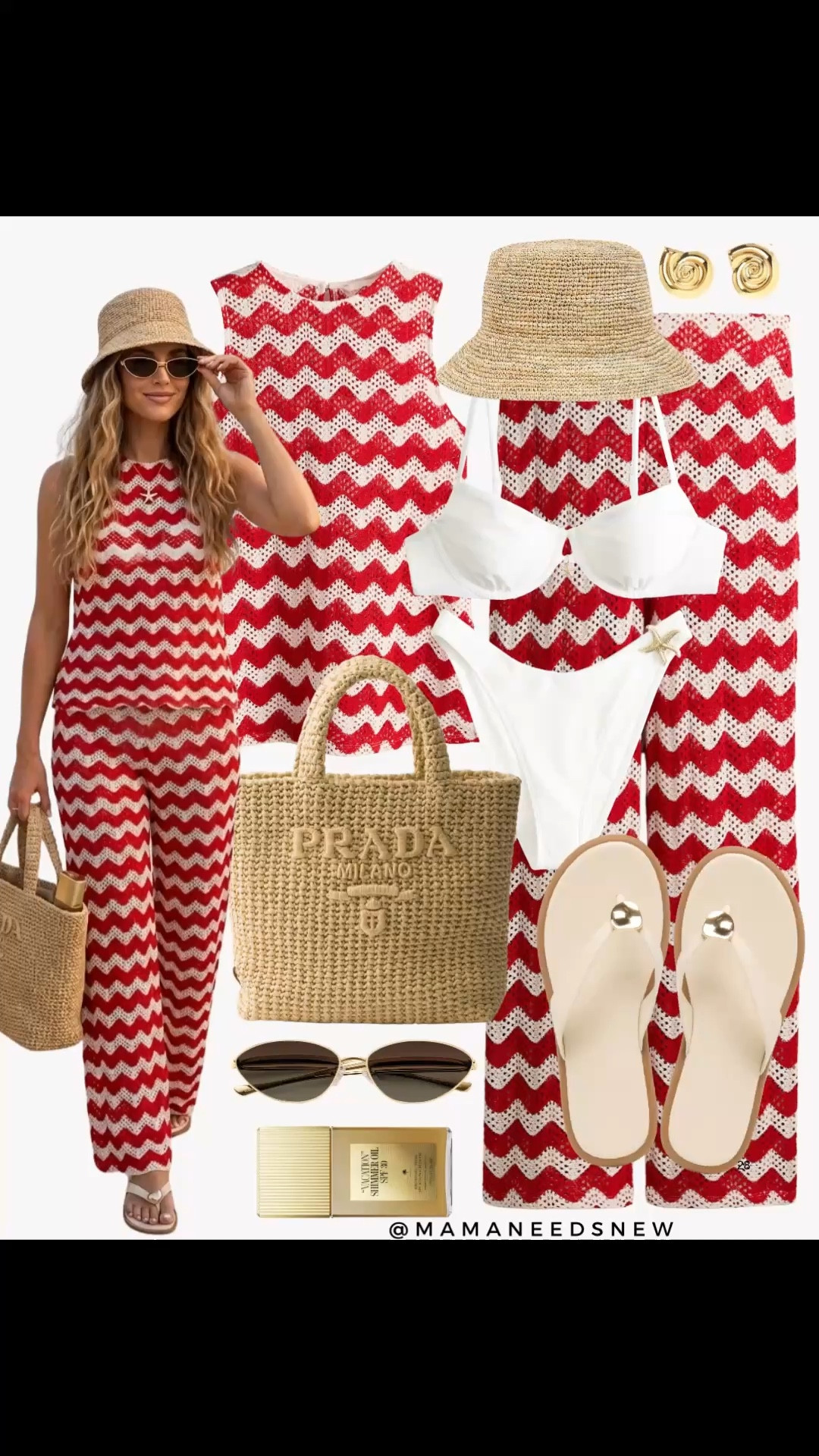 A vacation outfit with a matching crochet set, two piece swimsuit, crochet bag, bucket hat, flip flop sandals ❤️🤍

#LTKSeasonal #LTKSwim #LTKSaleAlert