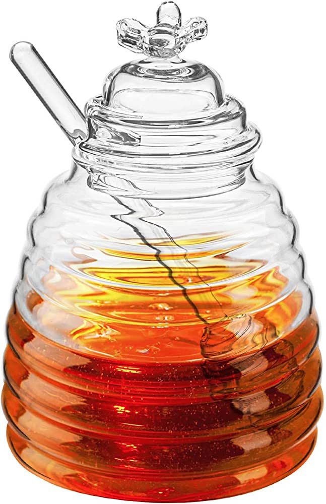 Hedume Honey Jar with Dipper and Lid, Honey Bee Pot, 17oz Glass Beehive Honey Pot for Home Kitche... | Amazon (US)