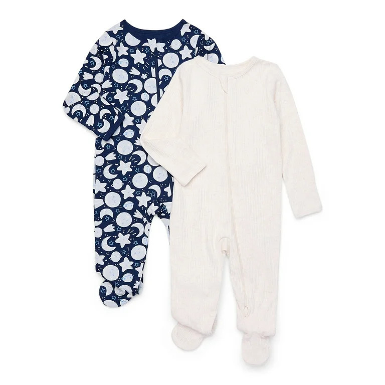 Wonder Nation Baby Gender Neutral Zip Front Footed Sleep N Play Pajamas, 2-Pack, Sizes Preemie-6/... | Walmart (US)