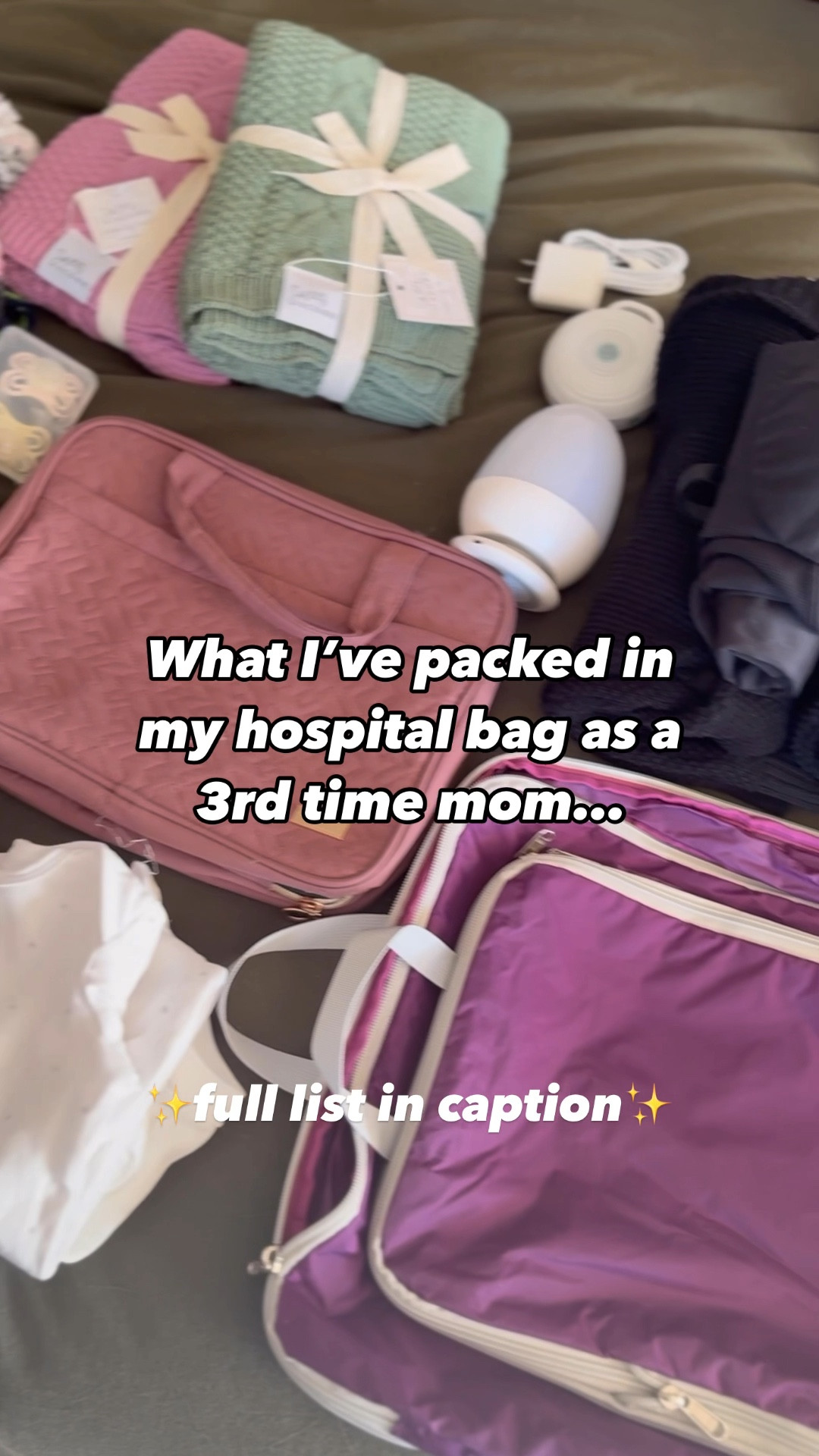 What I’ve packed in my hospital bag as a 3rd time mom who’s currently 40 weeks pregnant. I may or may not have finished packing this on my actual due date 🙃

Comment HOSPITAL BAG below & I’ll send details for everything to your messages ❤️

For mom
Nursing nightgowns 
Nursing tank top
Reusable pads 
One paid of disposable underwear
Nursing bras
Matching set for going home
Gripper socks
Cozy robe
Sandals
Large leakproof water bottle
Long charger
Boppy nursing pillow 
Cozy blanket
Face wash & lotion
Postnatal vitamin
Nipple cream
Brush, scrunchie & claw clip
Dry shampoo
Chapstick
Toothbrush and toothpaste
Little bit of makeup
My favorite essential oils (for labor)
Electrolytes & colostrum for after birth
Snacks for mom & dad

For baby
Swaddle
Announcement outfits
Sleepers
Going home outfit 
Socks & mittens
Sound machine 
Pacifiers
Cute hats & blankets for announcing gender 
Nursing light

#hospitalbag #pregnancy #hospitalbagessentials #40weeks #40weekspregnant #expectingmom #pregnant #preggomama #pregnantmom #baby3 #postpartum #reelsinstagram #explorepage 

Hospital bag must haves, moms of Instagram, pregnant

#LTKFindsUnder100 #LTKBaby #LTKBump