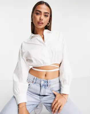 Urban Revivo cropped shirt with waist tie in white | ASOS (Global)