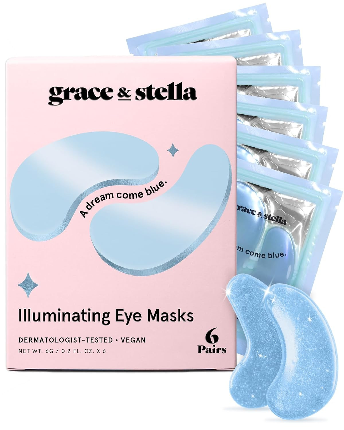 grace & stella Award Winning Under Eye Mask Reduce Dark Circles, Puffy Eyes, Undereye Bags, Wrinkles, Gel Under Eye Patches, Small Gifts for Women, Gifts Under 10 Dollars, Vegan (6 Pairs, Blue) | Amazon (US)