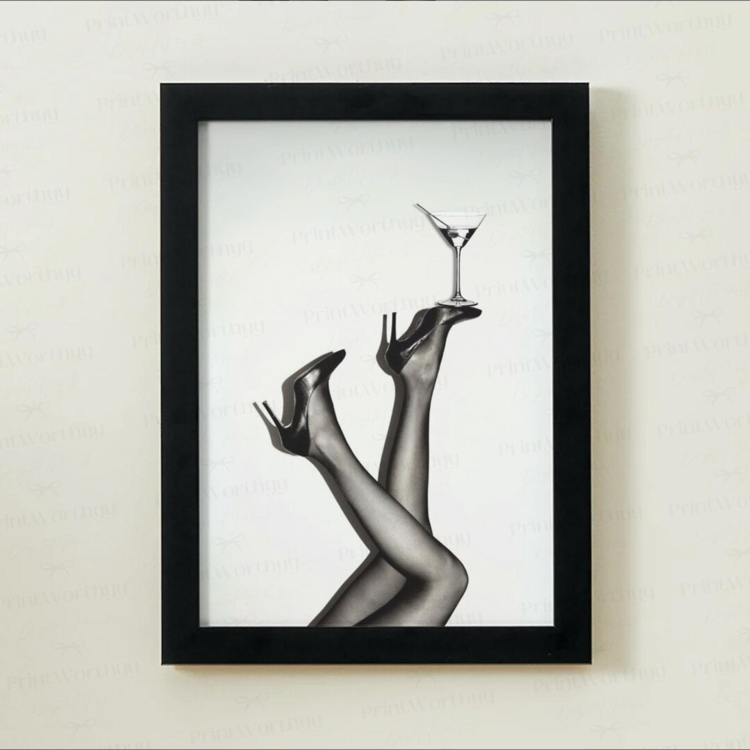 Trendy Black Heels Poster Martini Wall Art | Vintage Femme Fatale Print | Luxury Fashion Photogra... | Etsy (US)