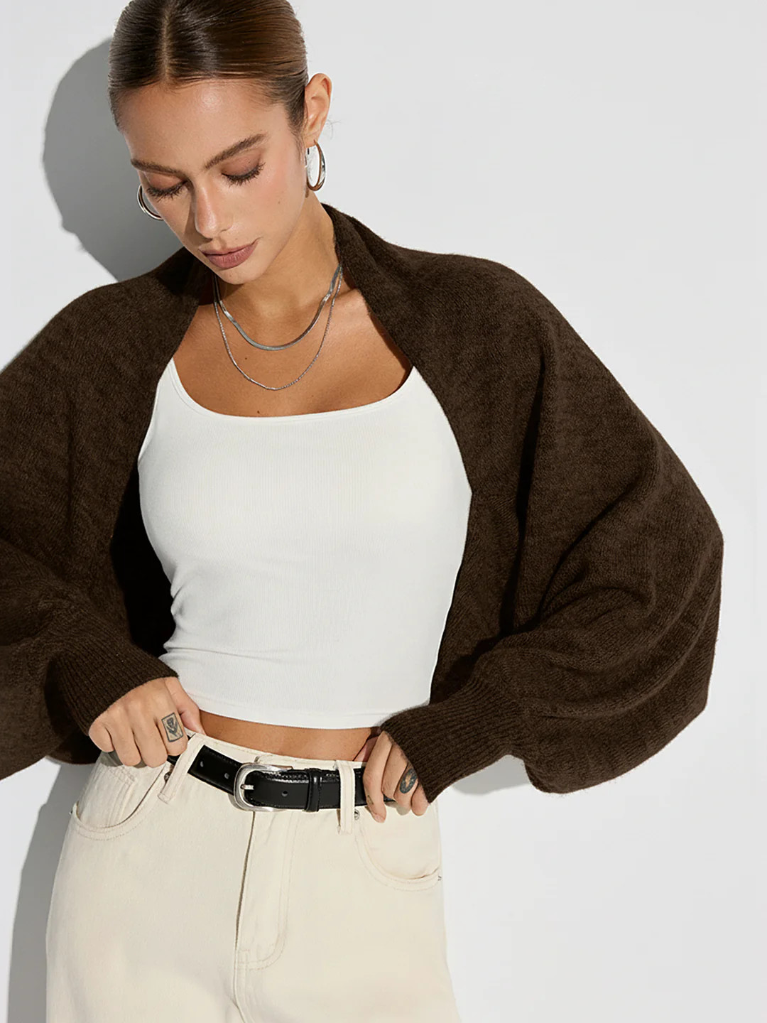 Wool Blend Oversized Batwing Sleeve Cardigan | Commense