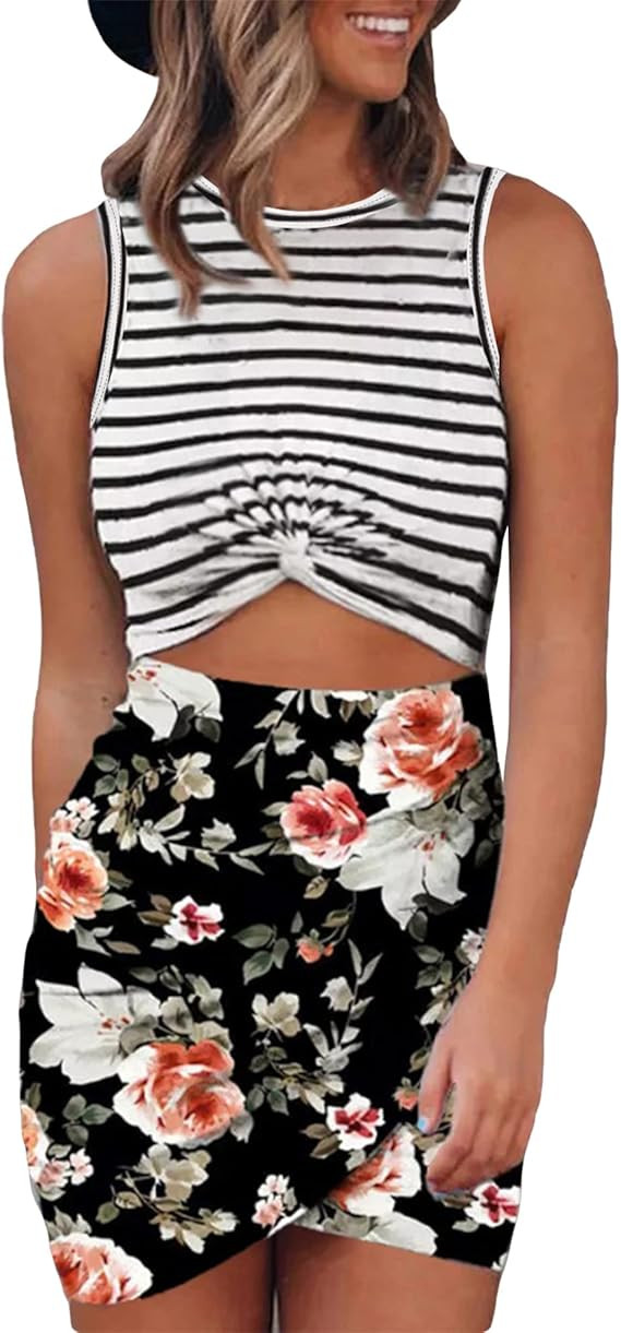 BTFBM Women 2024 Summer Sleeveless Casual Crewneck Bodycon Tank Dress Cutout Twist Slim Wrap Club... | Amazon (US)