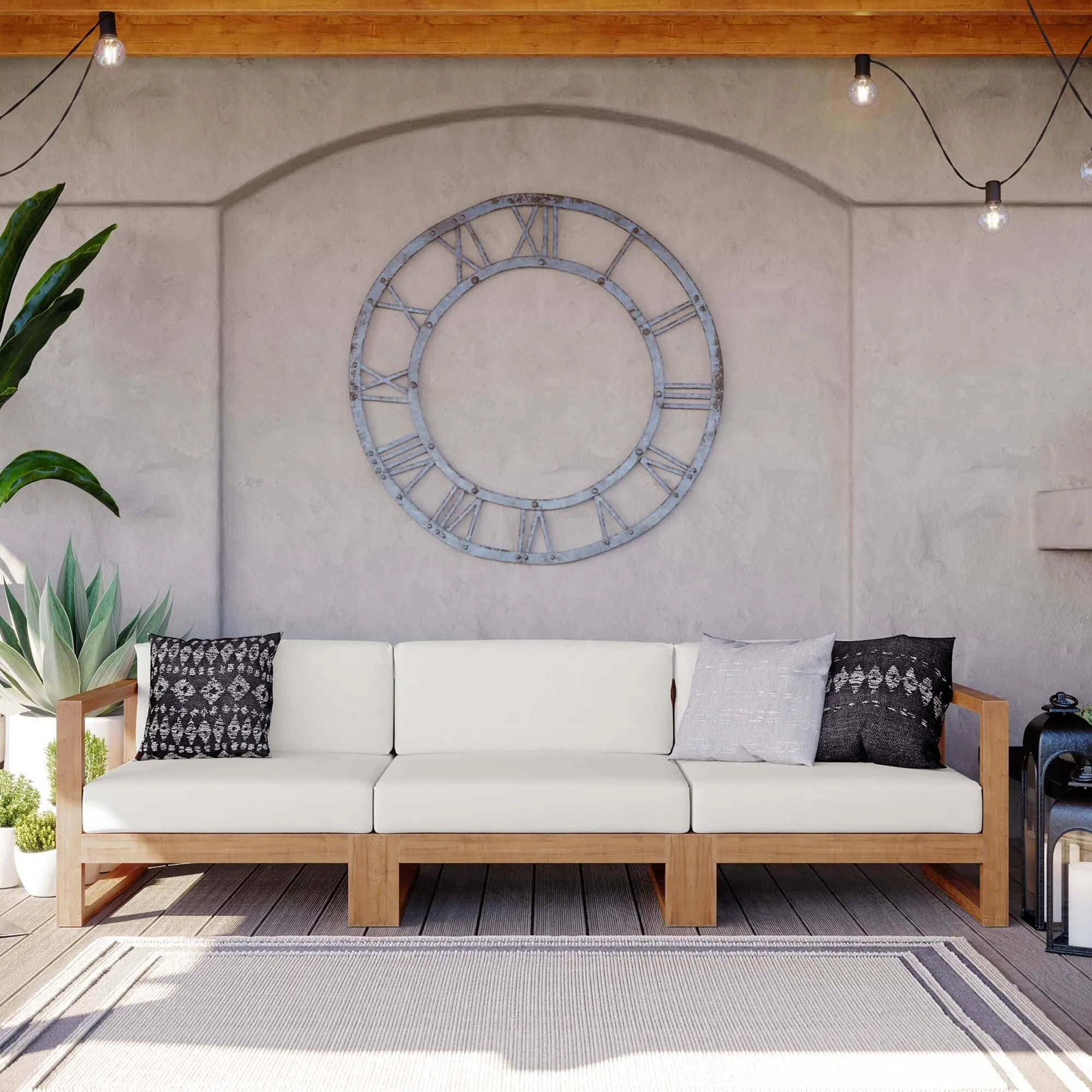 Modway Upland 3-Piece Outdoor Modular Sofa, Natural/White | Ashley
