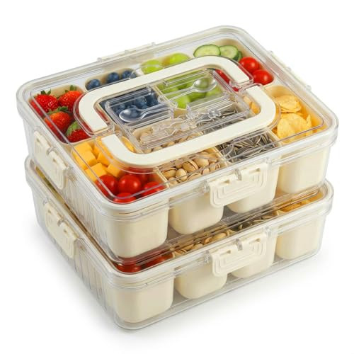 Snackle Box Container 2 Pack | Snack Box Container with Lid, BPA-Free 8-Compartment Divided Serving Tray & Snack Tray with Built-In Utensil Tray | Snack Tackle Box Organizer for Adults & Kids | Amazon (US)