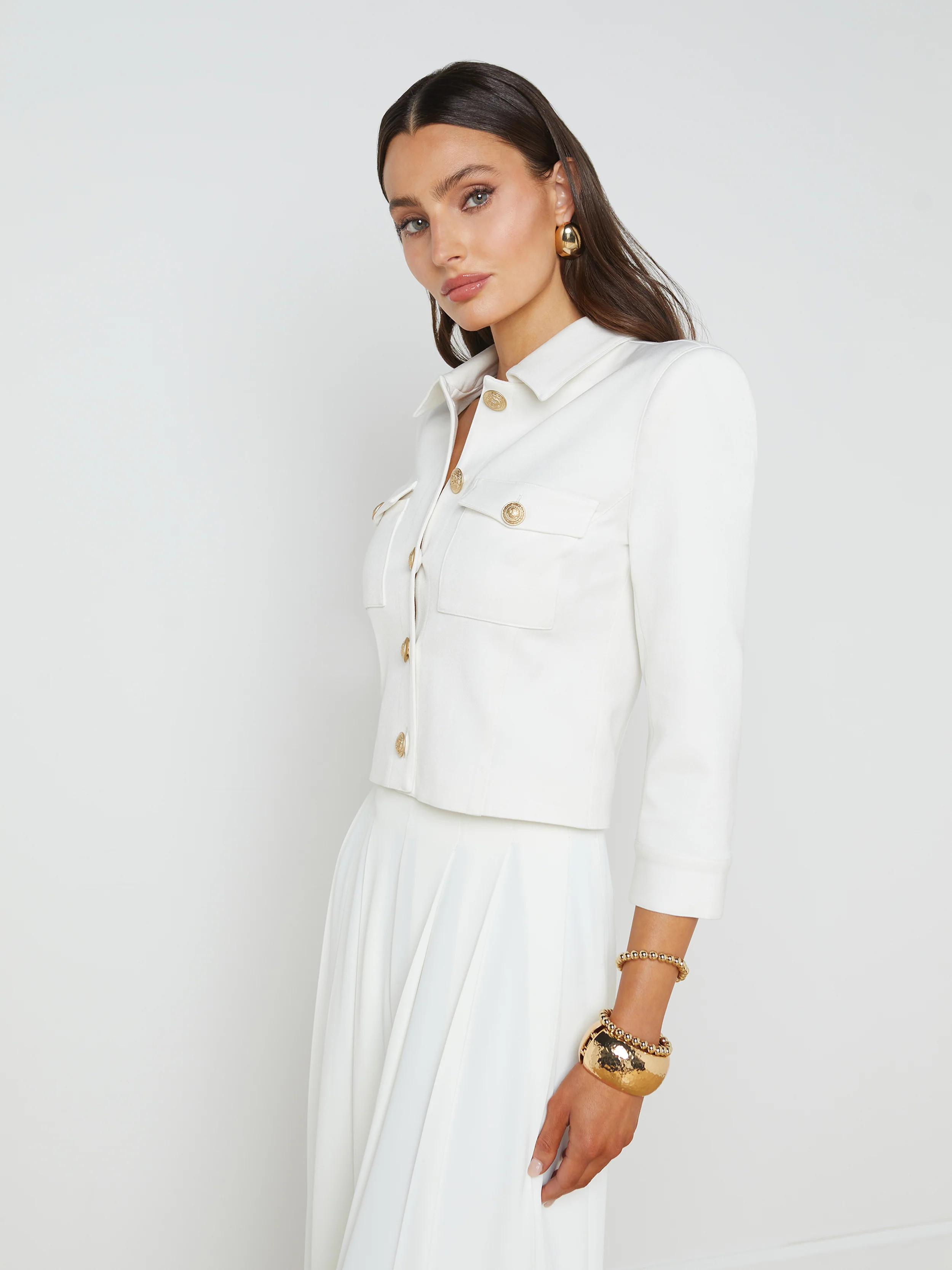 Kumi Cropped Jacket in White | L'AGENCE | L'Agence
