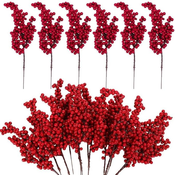Christmas Tree Decorations, Artificial Red Berry Stems 8.66inch Christmas Berry Picks with Holly ... | Amazon (US)