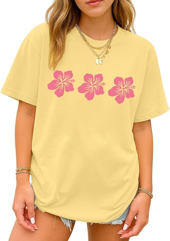 Oversized Graphic Floral T Shirts for Teens Girls Cottage Core Loose Tees Preppy Clothes Casual A... | Amazon (US)