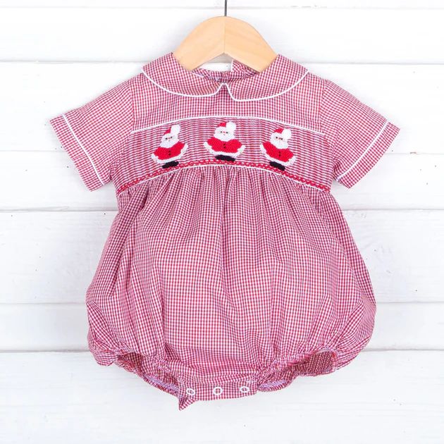 Red Gingham Smocked Standing Santa Collared Boy Bubble | Classic Whimsy