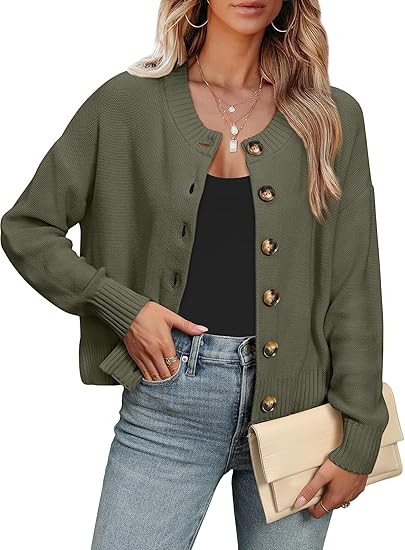 ANRABESS Women Knit Cardigans Sweater Open Front Button Down Long Sleeve Cropped Lady Jacket Outw... | Amazon (US)