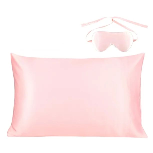 Unique Bargains Pure Mulberry Silk Pillowcase with Eye Mask Pink Tie Queen - Walmart.com | Walmart (US)