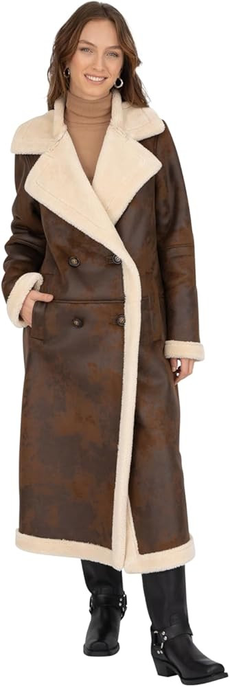 Frye womens Faux Shearling Maxi Double Breasted Coat | Amazon (US)