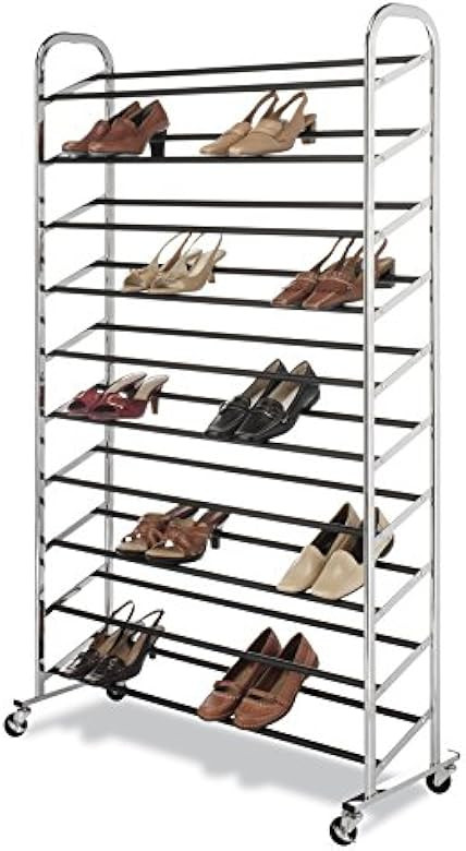 Amazon.com: Whitmor 10 Tier Tower-50 Rolling Shoe Rack with Locking Wheels-Chrome, 50-PAIR : Home... | Amazon (US)