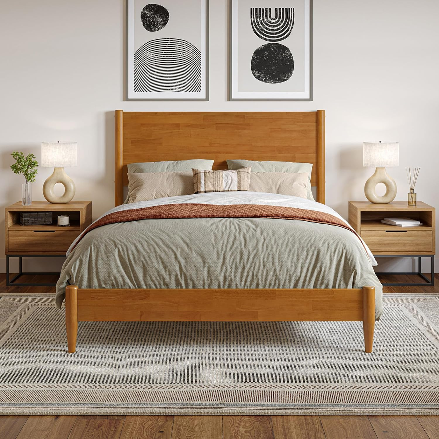 AFI, Pasadena Full Solid Wood Low Profile Platform Bed, Light Toffee | Amazon (US)