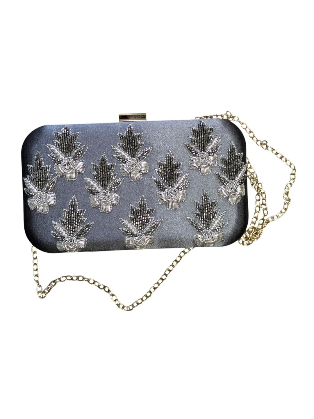 Embroidered Gray Gold Leaf Evening Clutch | Etsy (US)