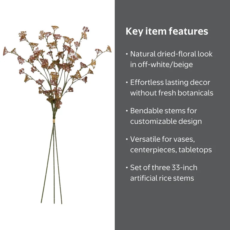 Better Homes & Gardens Artificial Indoor Dried Rice Stems Fall Bundle, 33 in, Set of 3 | Walmart (US)