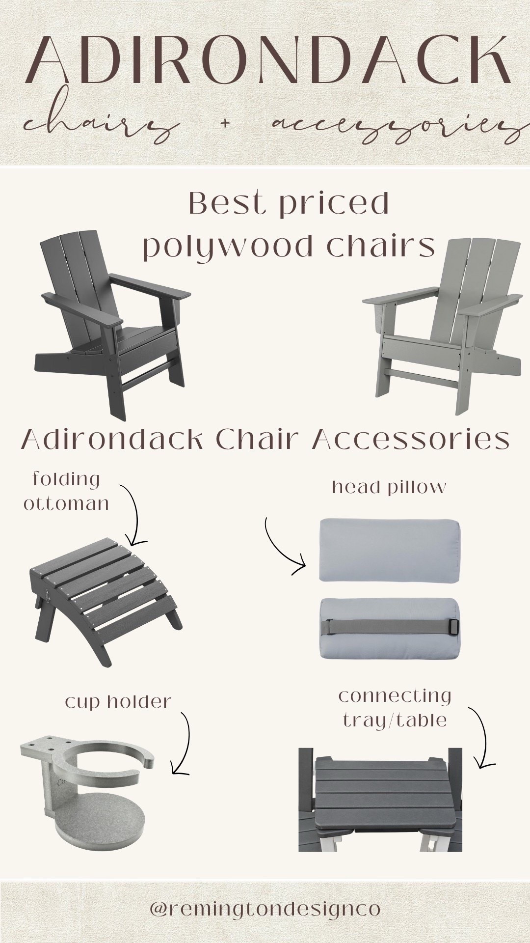 Best priced chairs made out of polywood! I also found some cute accessories to add to your Adirondack chairs ✨

Style tips - Outfit chair - Polywood chair - Chair accessories - Head pillow - Cup holder - Trendy accessories - Patio decor #LTKStyleTip 

