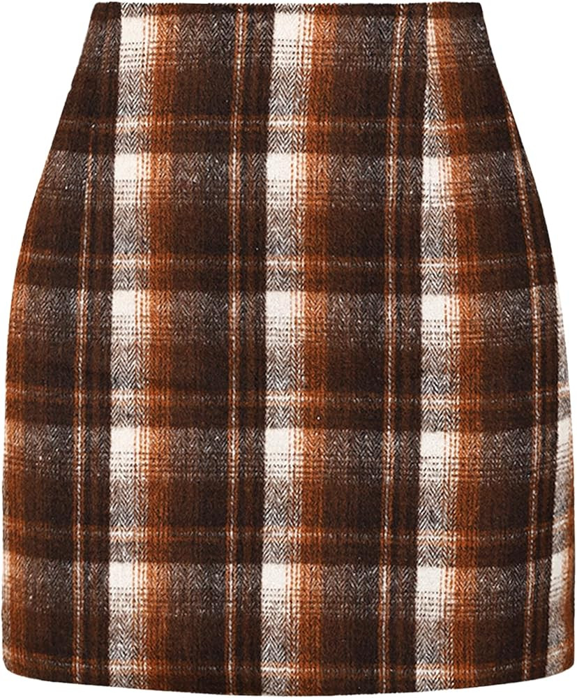 Plaid Skirts for Women, Pencil Mini Skirts for Women High Waist Bodycon Christmas Holiday Fall Wi... | Amazon (US)