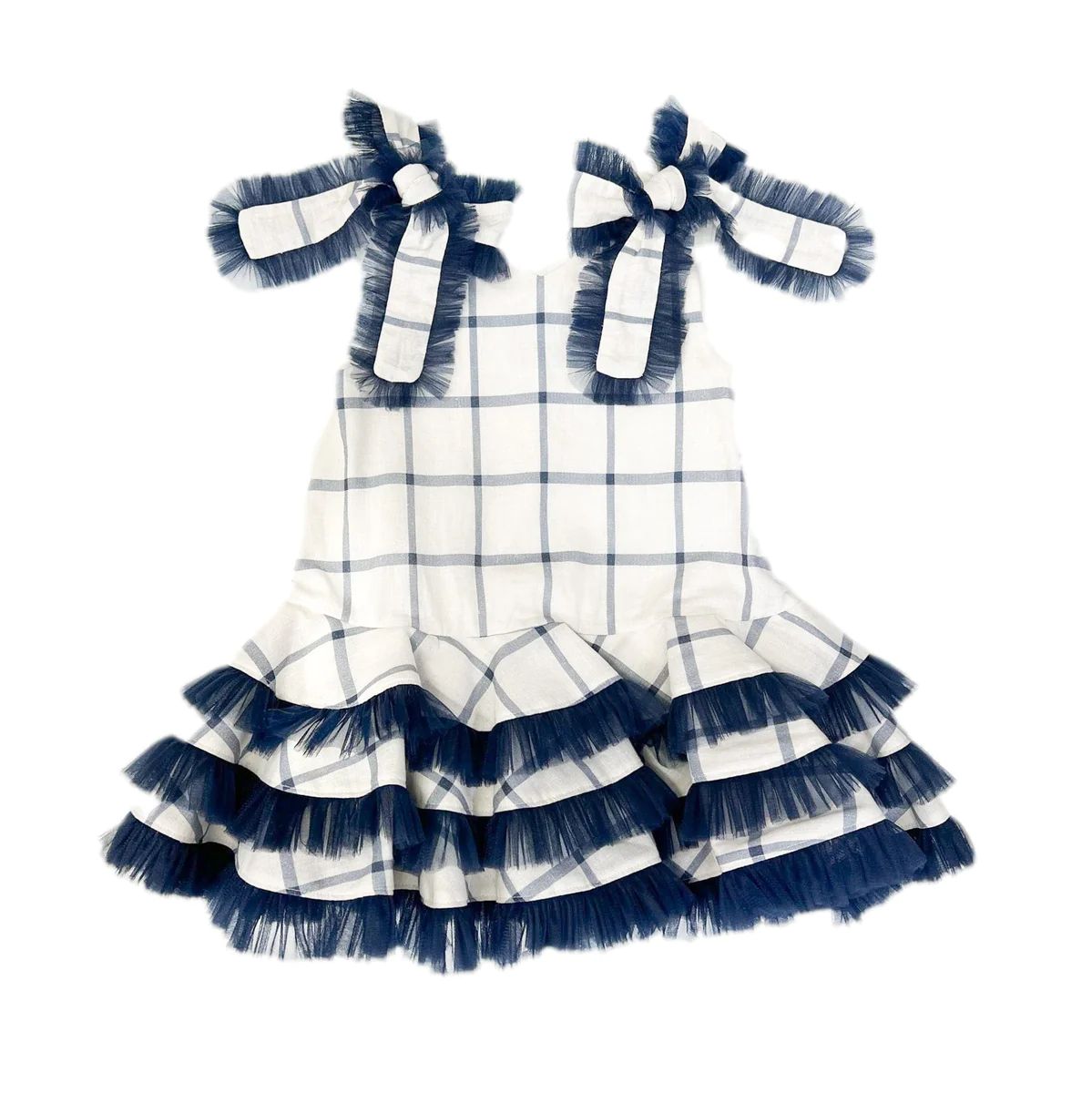 Checkered Linen Tulle Dress | petite maison kids