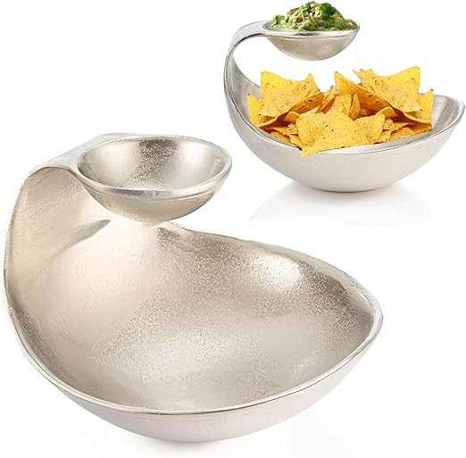 Chip and Dip Serving Bowl Silver Brass Tiered Snack, Candy & Salad Bowl Chip n Dip Decorative Cen... | Amazon (US)