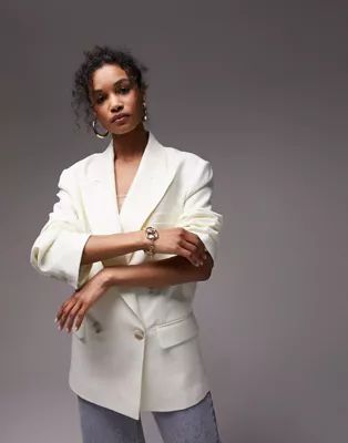 Topshop co-ord 90's double breasted 6 button blazer in cream | ASOS (Global)