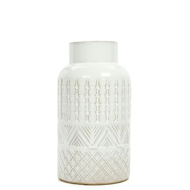 Better Homes and Gardens Cream Ceramic Textured Vase, 5" x 5" x 9.5" - Walmart.com | Walmart (US)