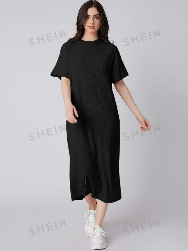 SHEIN Mulvari Drop Shoulder Solid Dress | SHEIN