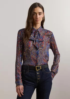 Women's Classic Fit Print Chiffon Tie-Neck Shirt | Belk