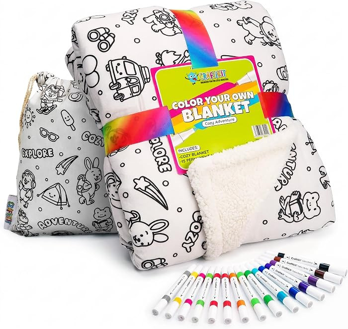 Craftikit Cozy Coloring Blanket for Kids & Adults -15 Markers | Amazon (US)