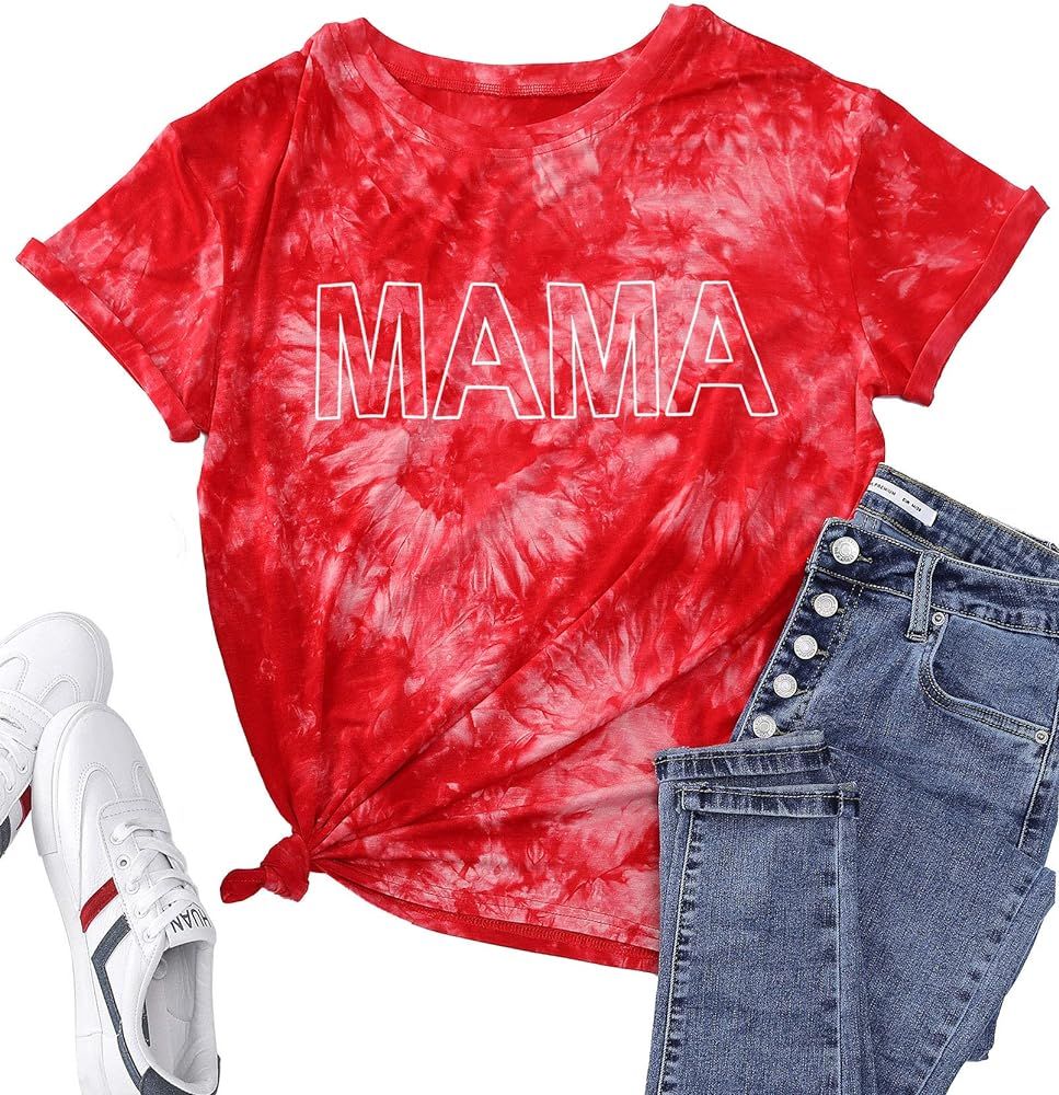 Women Mom Life T-Shirts Leopard Lips Stripe Graphic Shirts Funny Letter Printed Tee Tops Mother's Da | Amazon (US)