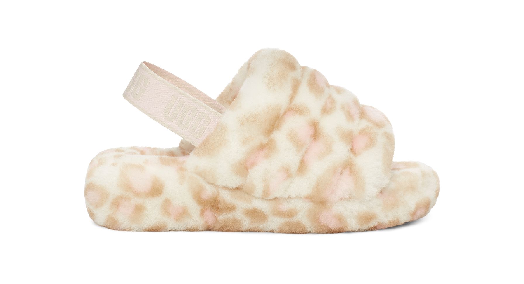 UGG Women's Fluff Yeah Slide Panther Print Sheepskin Slippers in White, Size 9 | UGG (US)