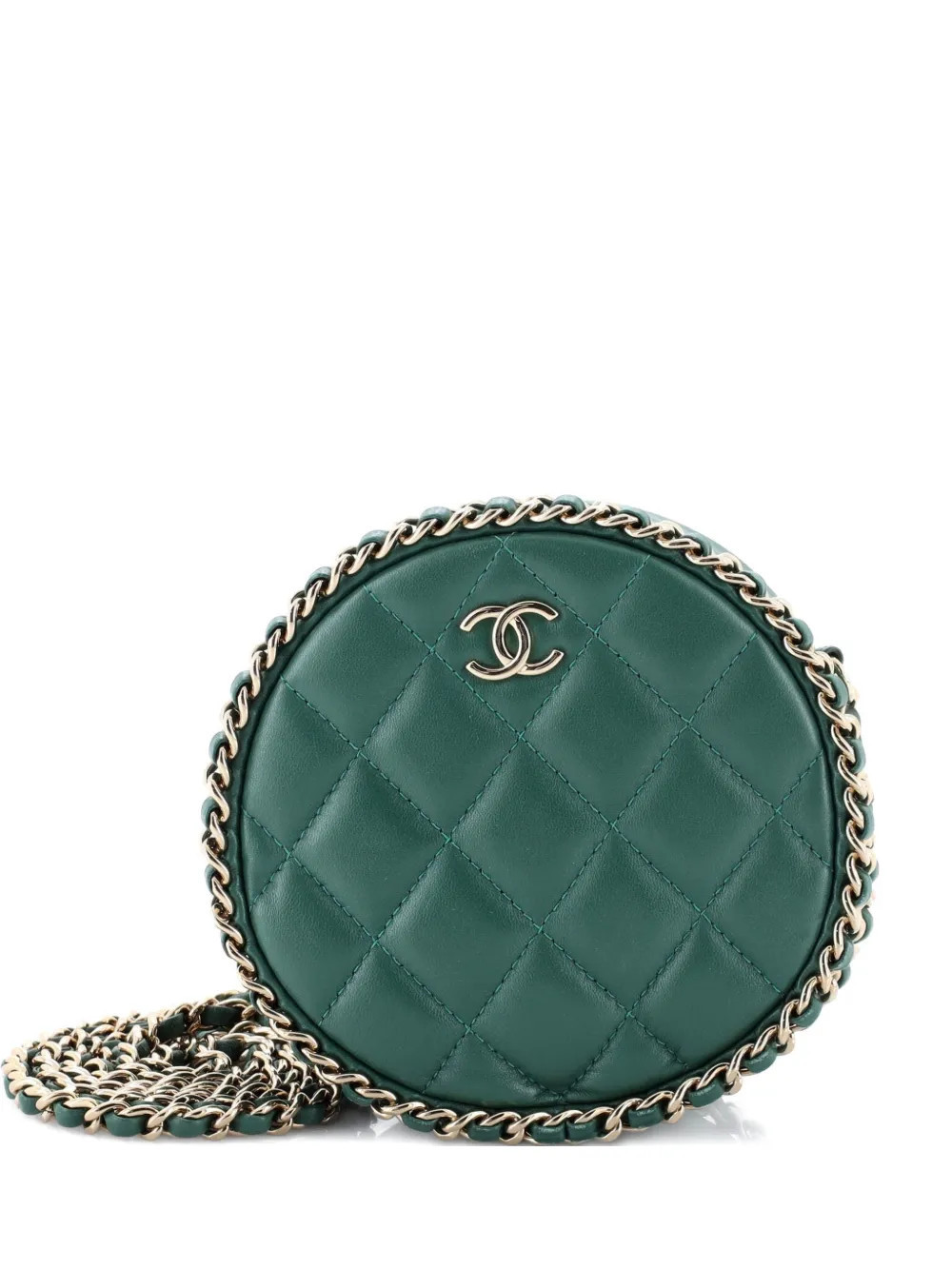 CHANEL Pre-Owned Chain Around Round Clutch with Chain Quilted Lambskin crossbody bag - Green | Farfetch Global