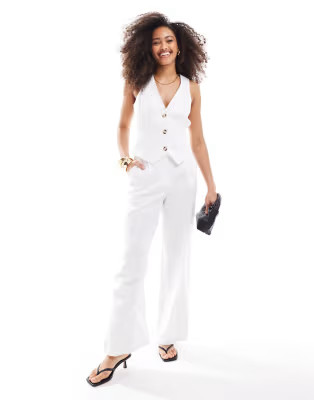 ASOS DESIGN waistcoat with linen in white | ASOS (Global)