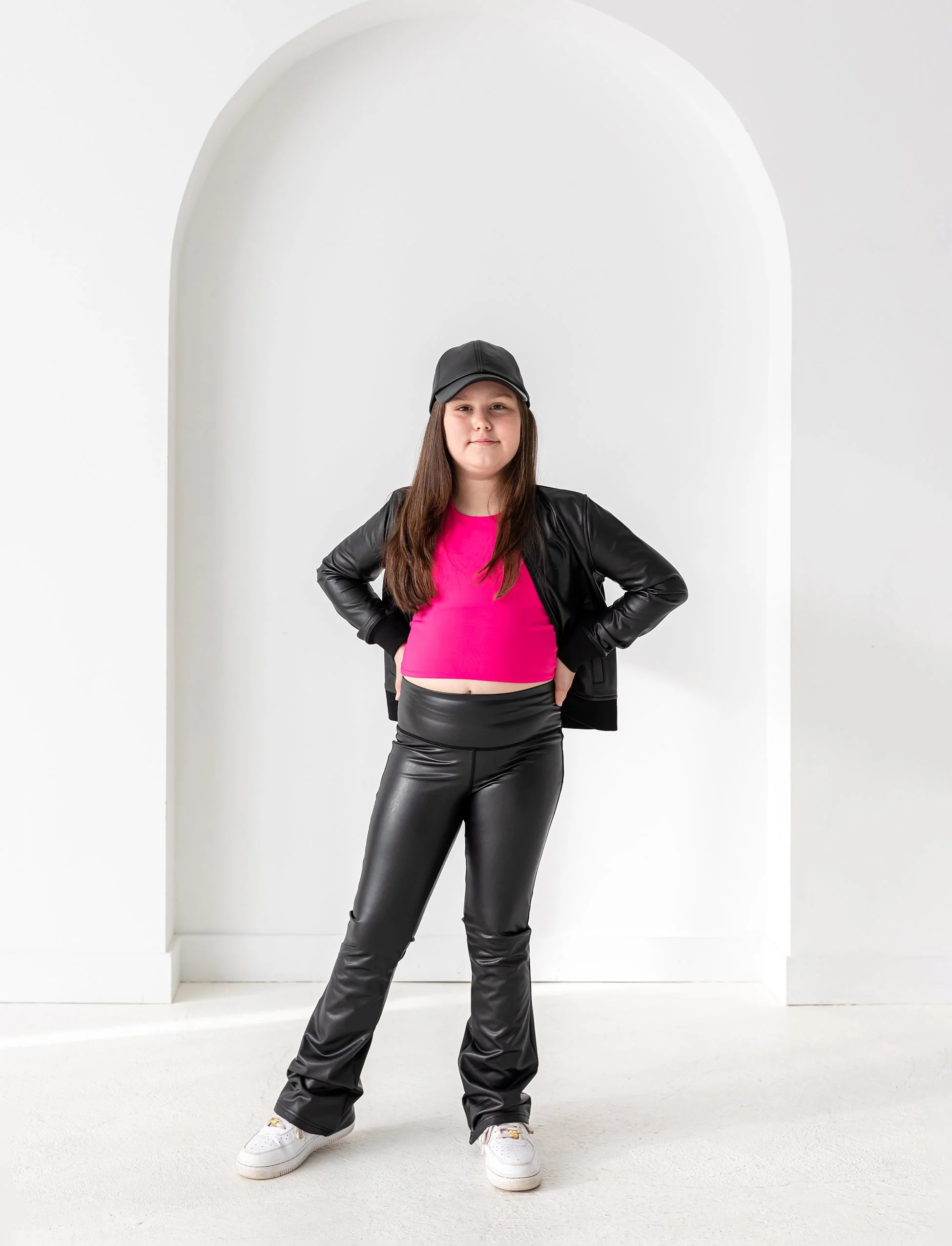 GIRLS VEGAN LEATHER FLARED LEGGING – Jill Yoga Intl | Jill Yoga